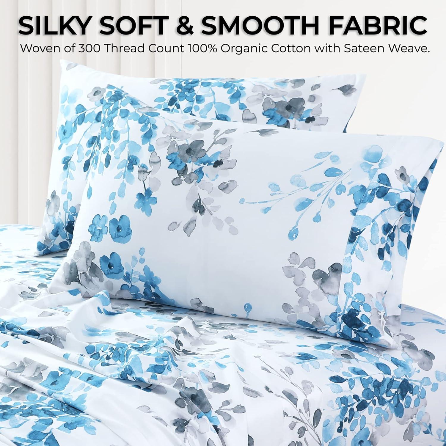 Full 300 Thread Count Organic Cotton Deep Pocket Printed Sheet Set Isabella Gray - Azores Home