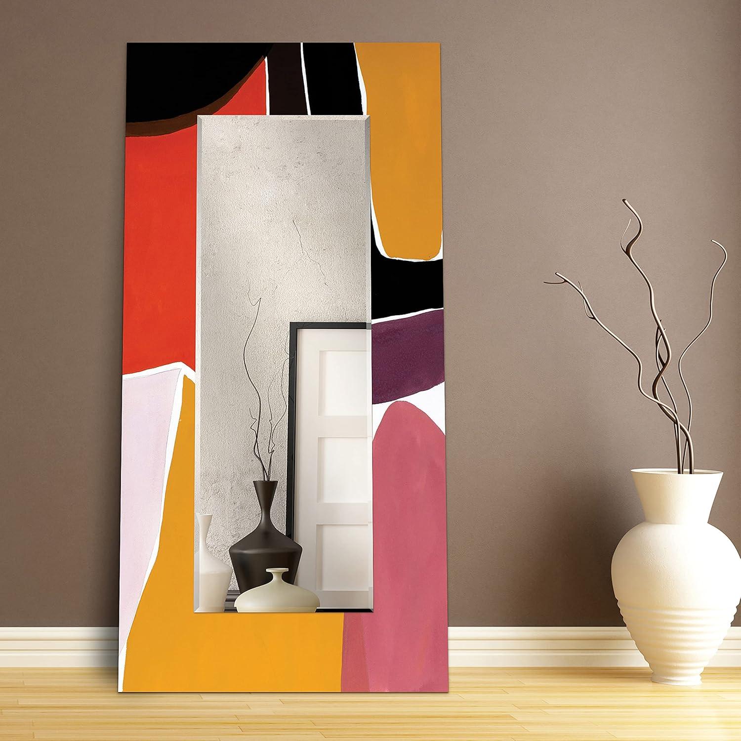 Empire Art Direct Finale I Rectangular Beveled Mirror on Free Floating Reverse Printed Tempered Art Glass, 72" x 36" x 0.4", Ready to Hang