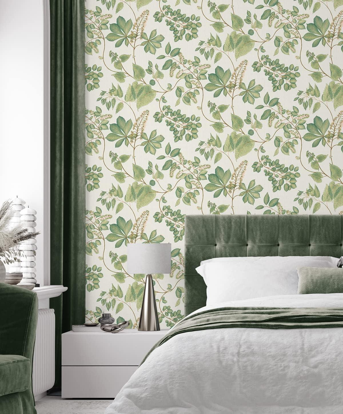 Willow Green Botanical Peel and Stick Vinyl Wallpaper