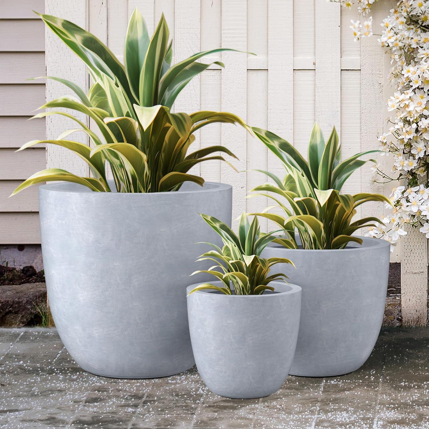 Set of 3 17" Kante Seamless Concrete Planters for Patio & Garden - Rosemead Home & Garden, Inc.