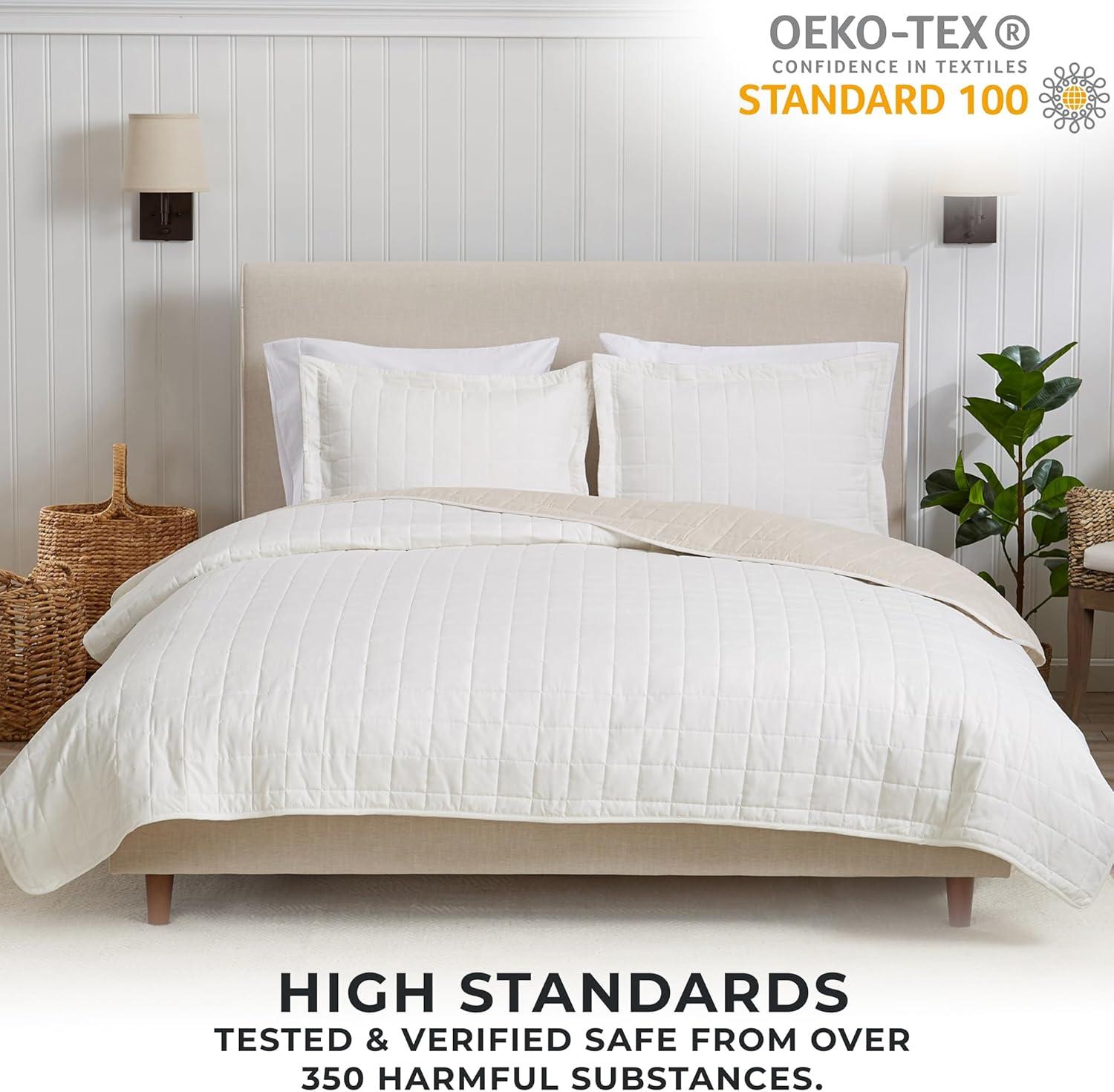 Box-Stitched Two Toned Reversible Quilt Set with Shams