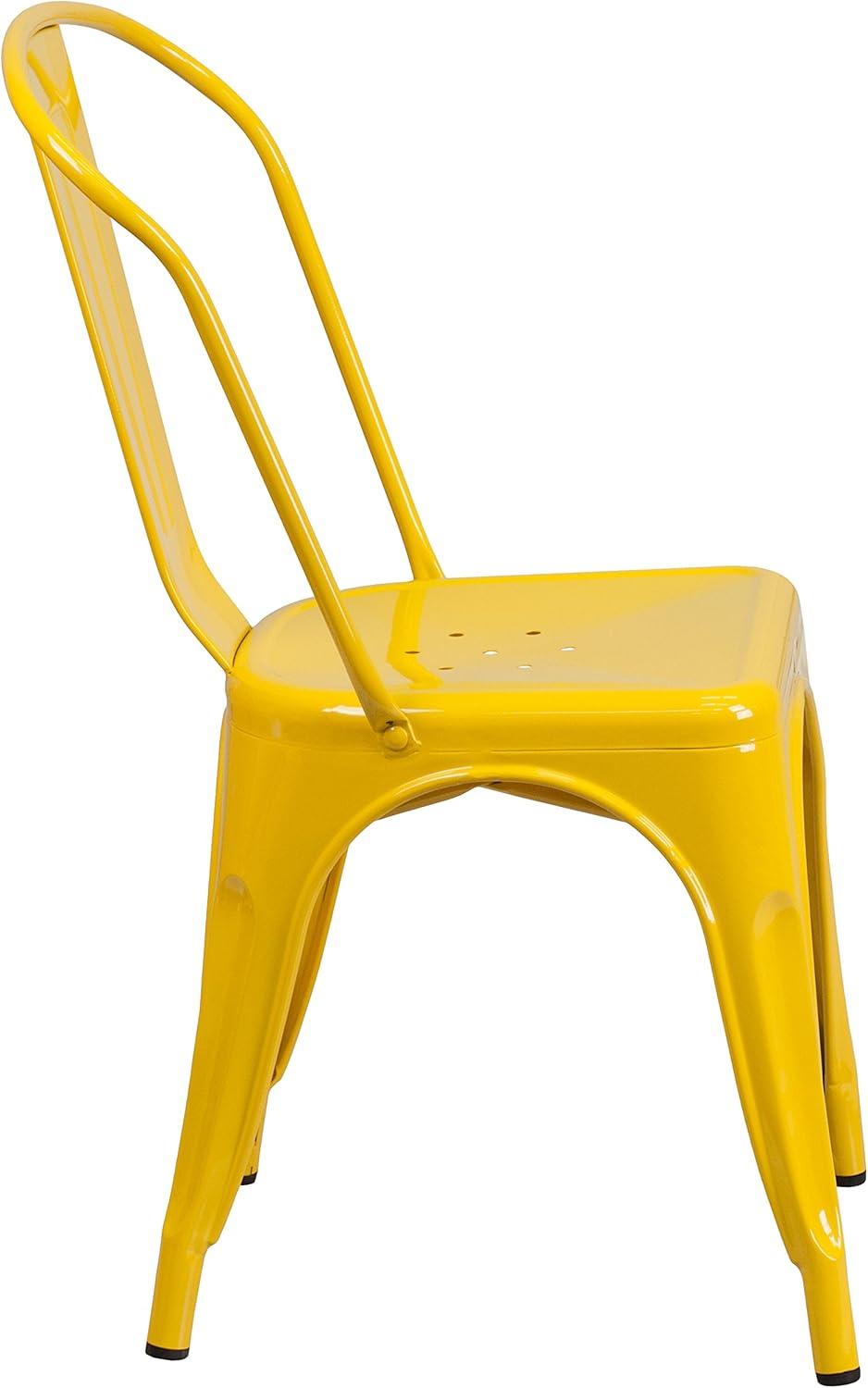 Vintage Bistro-Style Yellow Steel Stackable Side Chair