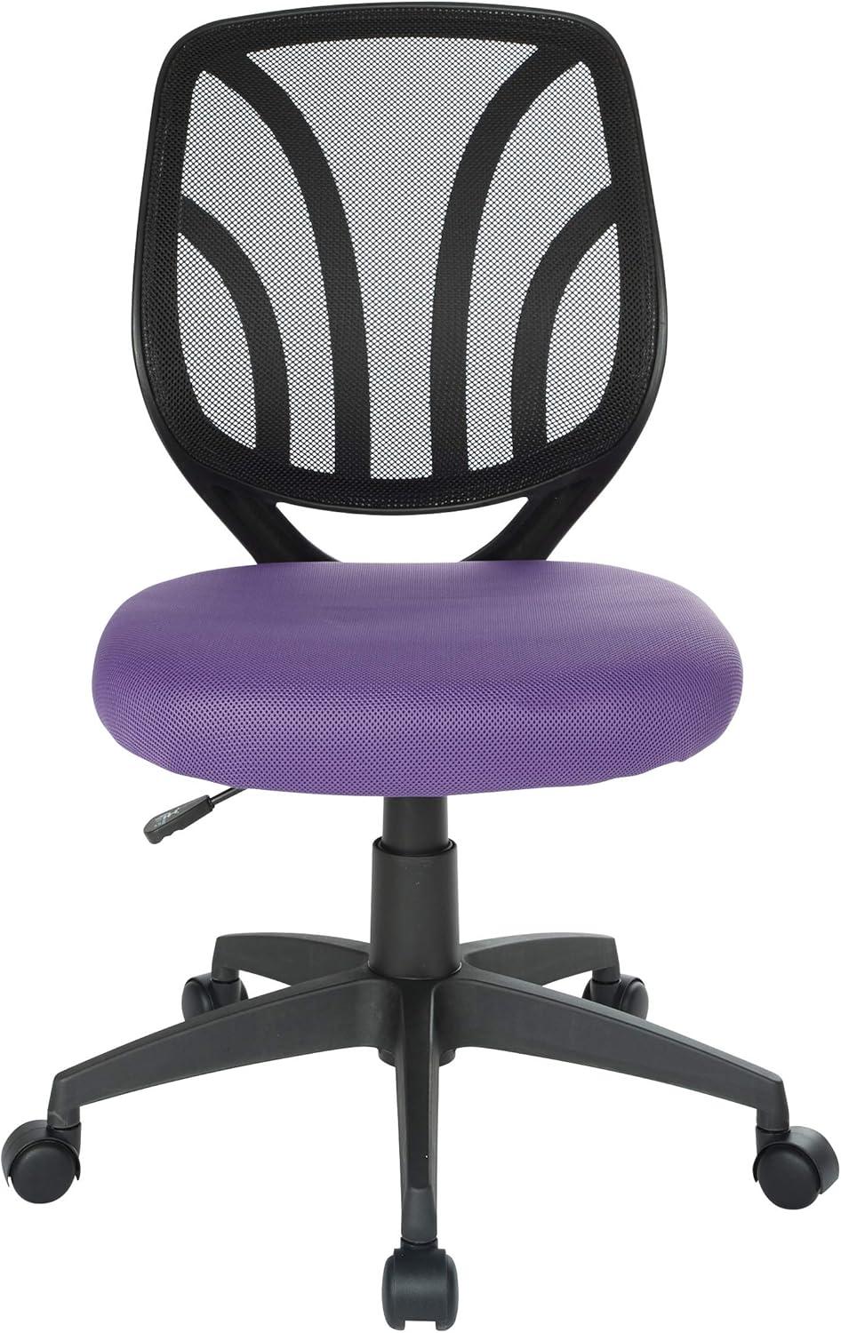 Office Star Products Screen Back Armless Task Chair with Purple Mesh and Dual Wheel Carpet Casters