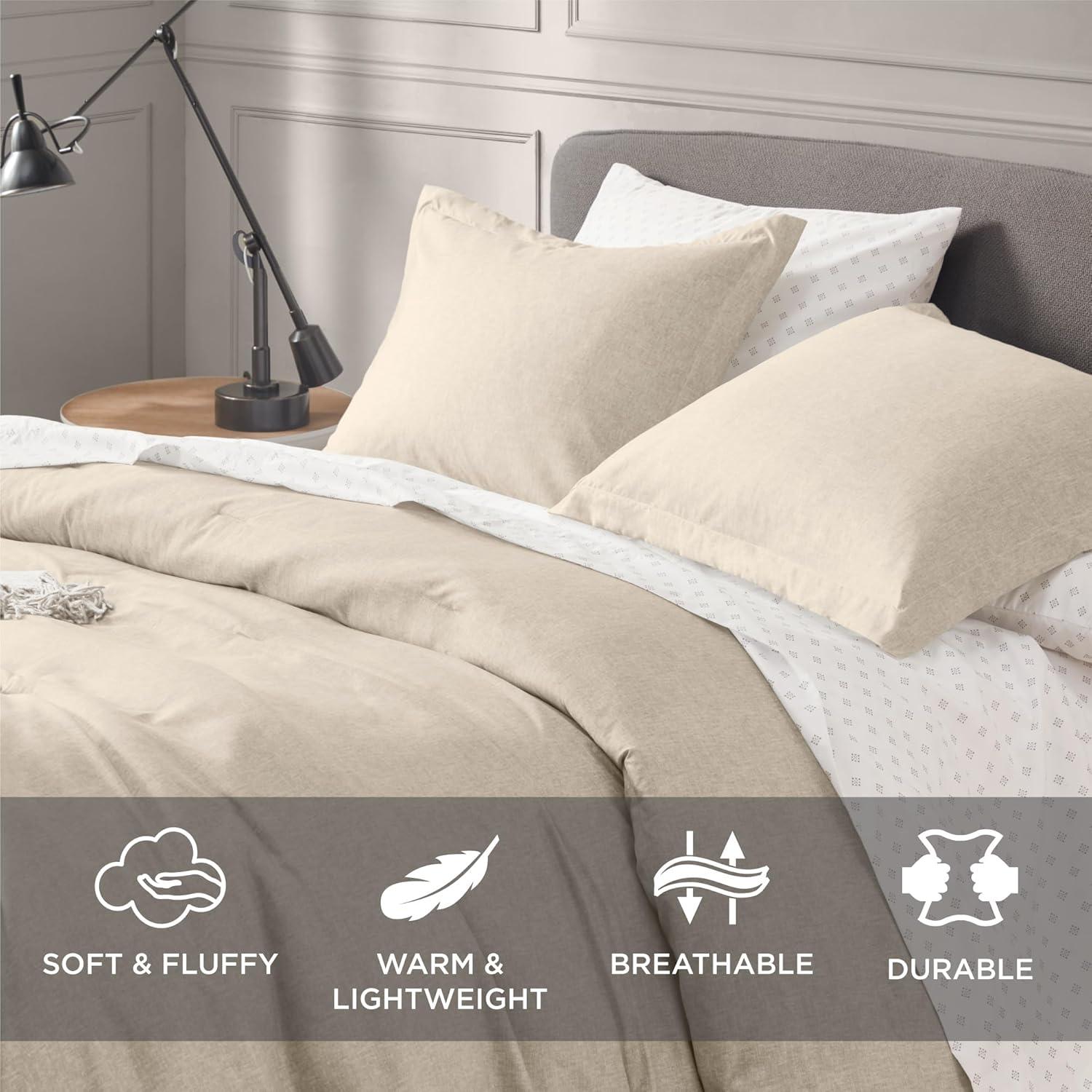 Lightweight Grey Comforter for Queen Size and Full Size Bed, Modern Chambray Bedding Set, Including 1 Comforter and 2 Pillow Shams