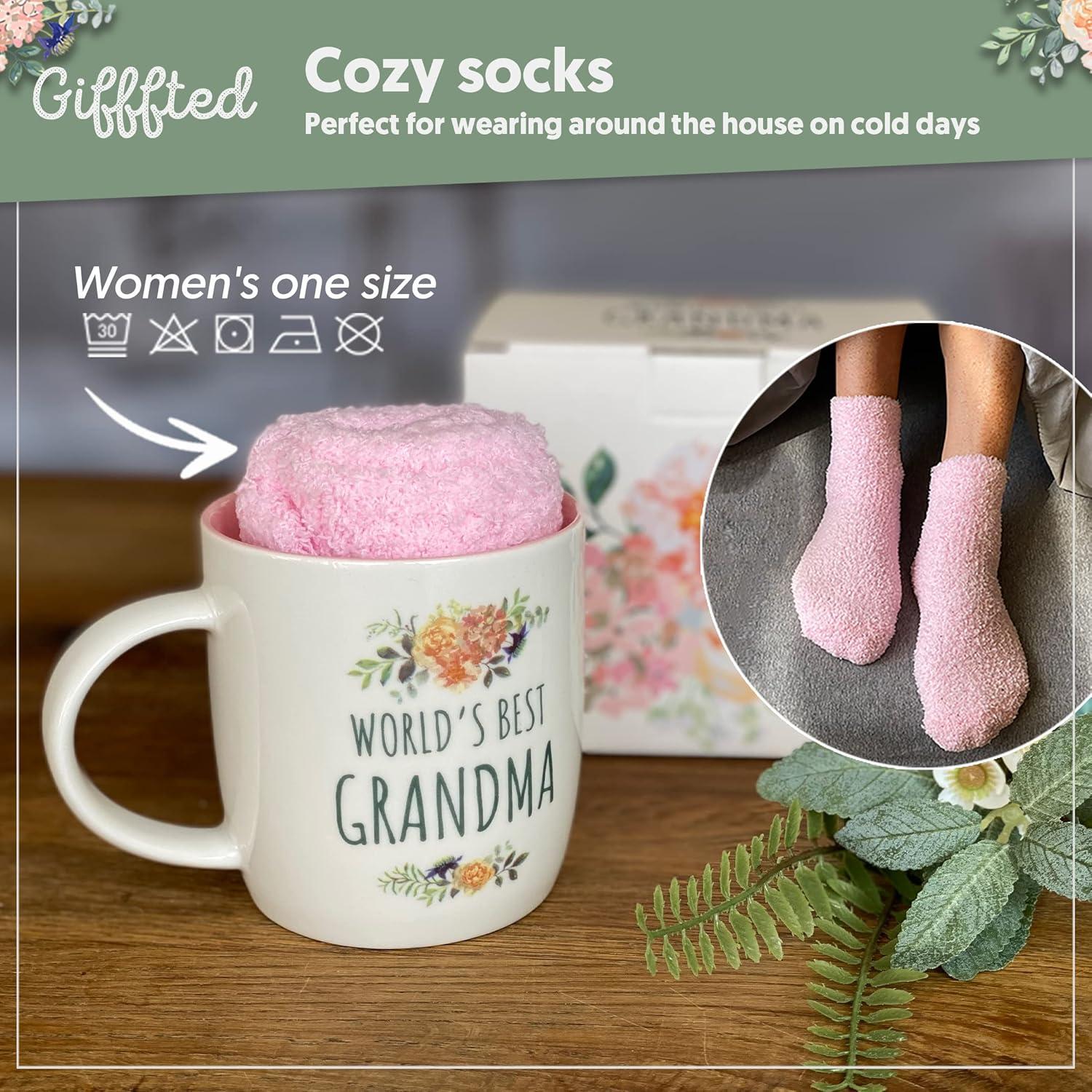 Triple Gifffted Best Grandma Ever Gifts Ideas for Grandmother From Grandkids, Coffee Mug and Socks From Grandson Granddaughter, Grandparent Birthday, Christmas, Mothers Day, Ceramic Cup 380ml