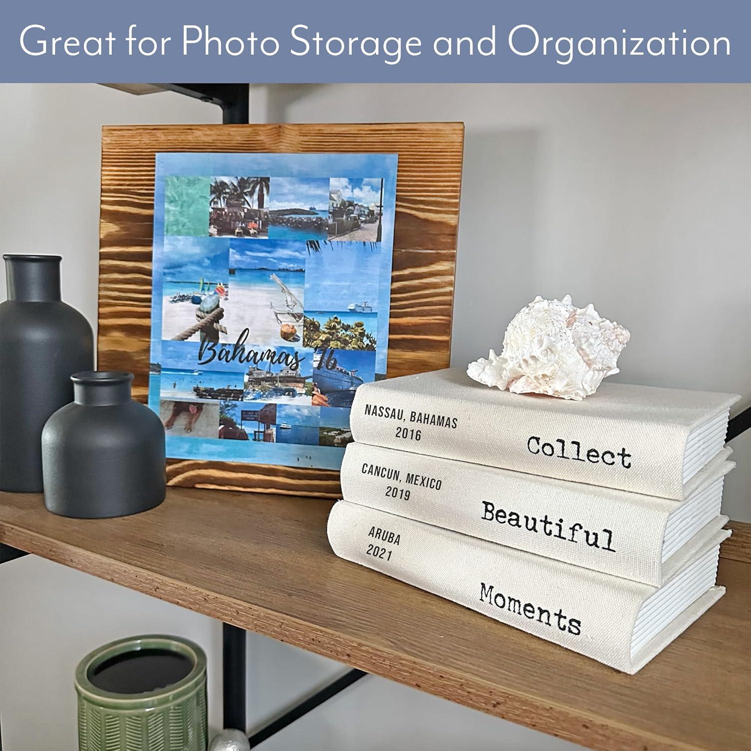 AuldHome Design Faux Book Stack: Collect Beautiful Moments Decorative Hidden Box Set w/ Burlap Ribbon Wrap