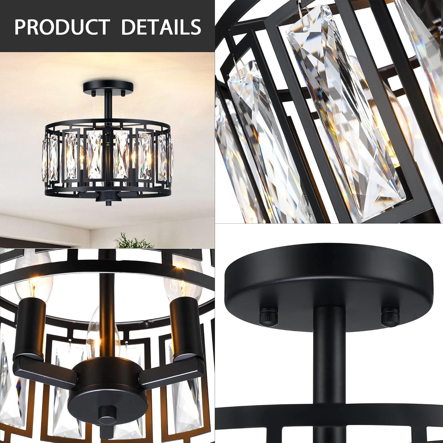 Mercer41 Kyersten 12" 3-Light Crystal Semi Flush Mount