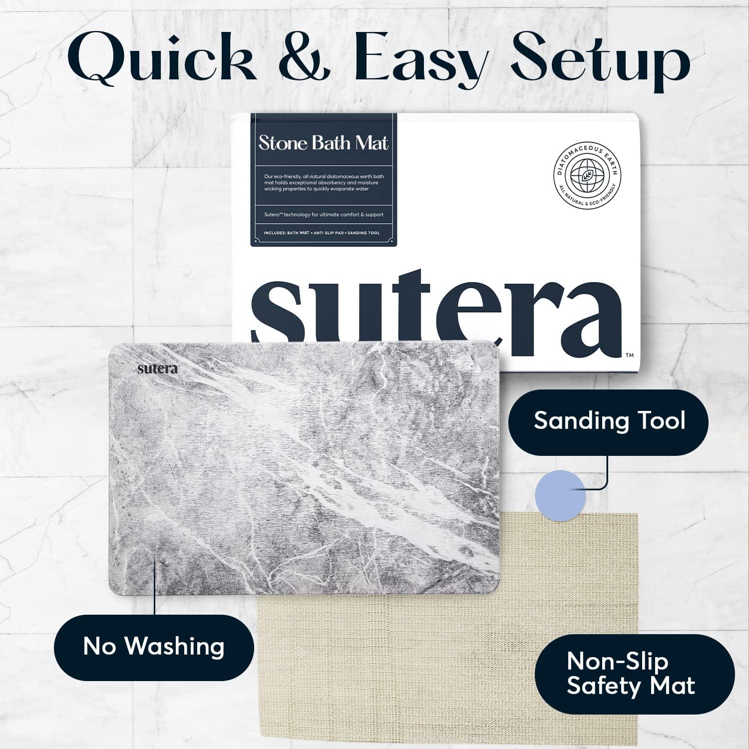 SUTERA - Stone Bath Mat, Diatomaceous Earth Shower Mat, Non-Slip Super Absorbent Quick Drying Bathroom Floor Mat, Natural, Easy to Clean (23.5 x 15 Gray, 2 Pack)
