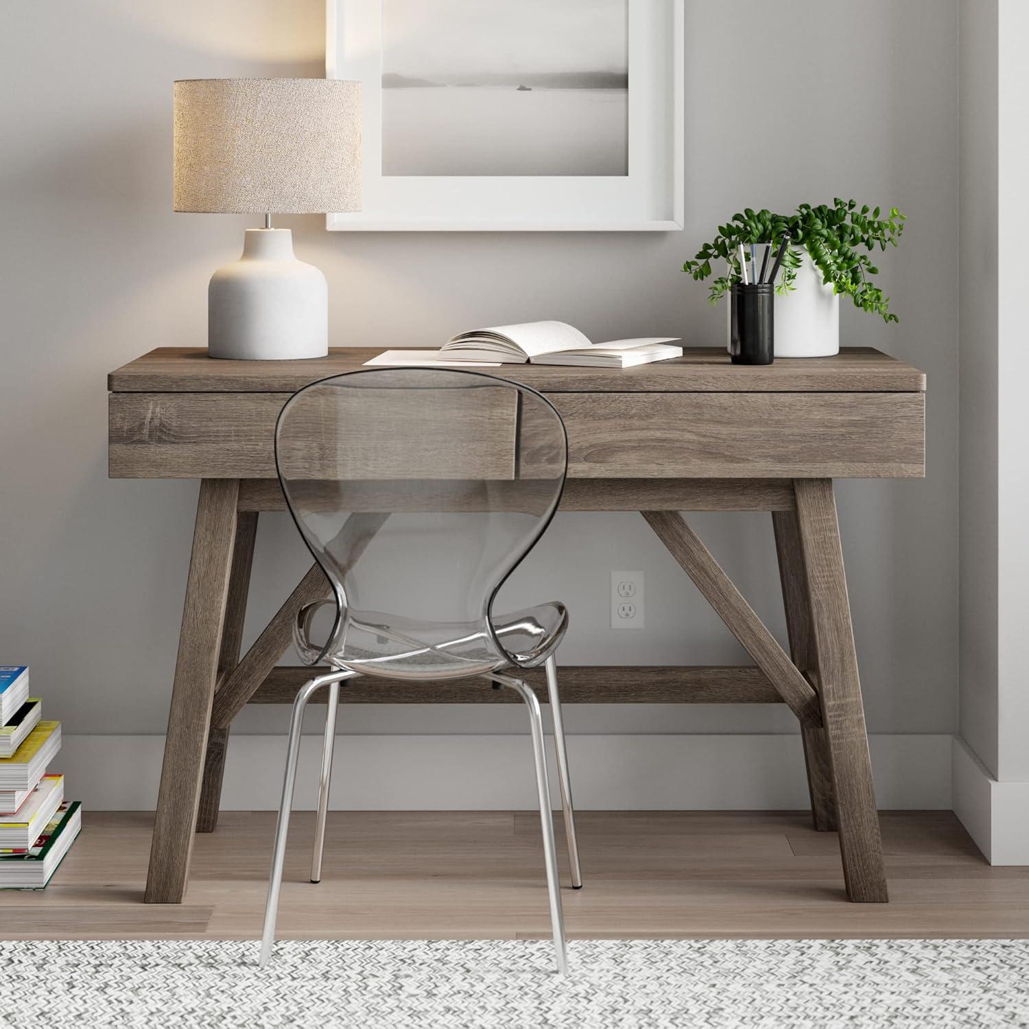 Modern Rustic Gray 52'' Wood Desk with Dual Storage Drawers