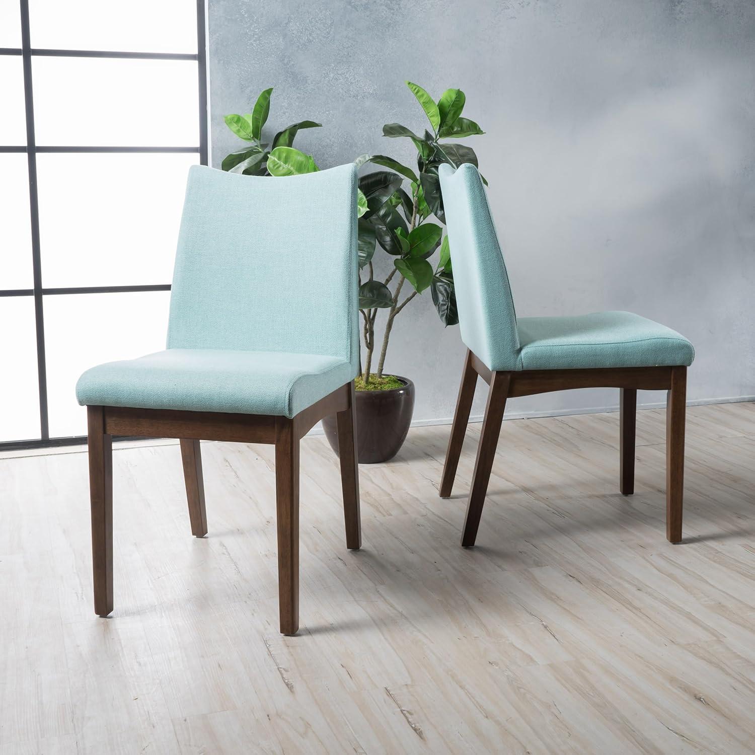 Mint Upholstered Mid-Century Modern Dining Chairs with Walnut Frame, Set of 2