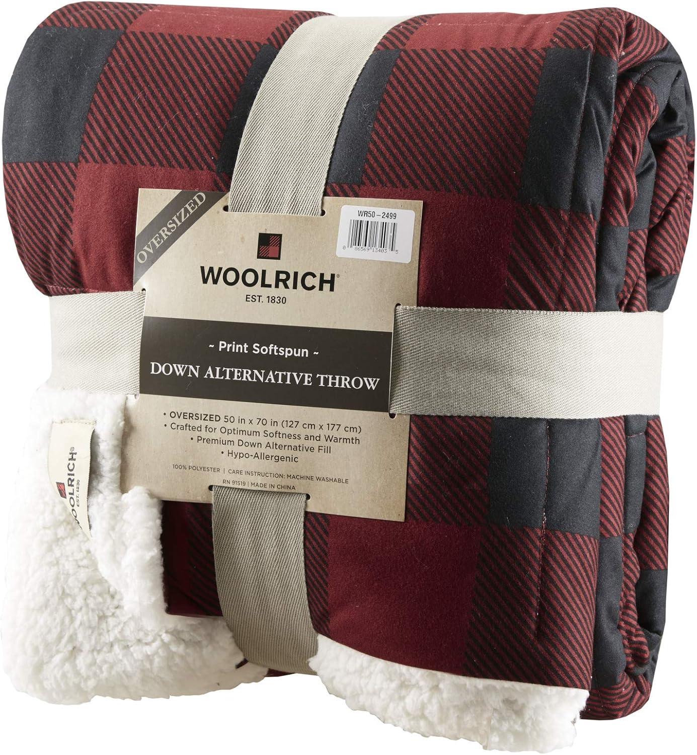 Woolrich Oversized Reversible Throw Blankets Premium Diamond Quilting, Cabin Lifestyle, Soft, Cozy Spun with Sherpa Reverse Cover for Couch, Bed and Office, 50x70, Linden Red