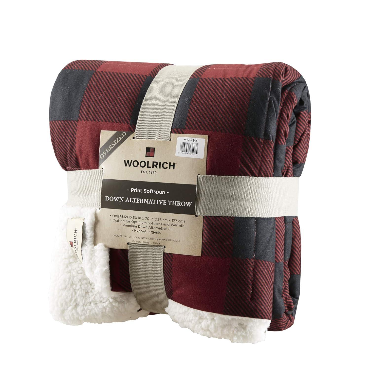 Woolrich Oversized Reversible Throw Blankets Premium Diamond Quilting, Cabin Lifestyle, Soft, Cozy Spun with Sherpa Reverse Cover for Couch, Bed and Office, 50x70, Linden Red