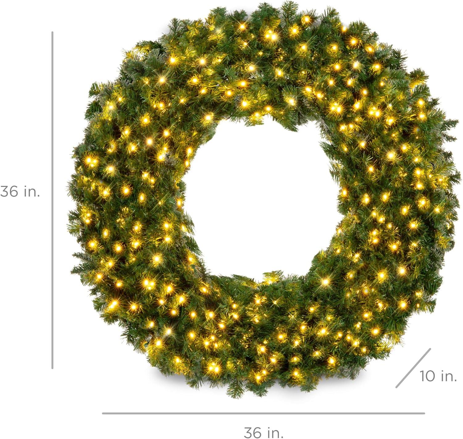 Best Choice Products 36in Artificial Pre-Lit Fir Christmas Wreath Decoration w/ 150 LED Lights, 300 Tips, Power Plug-In