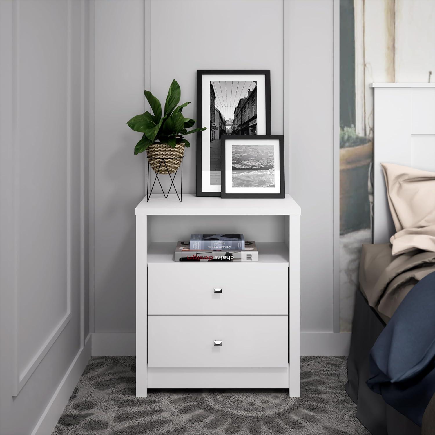 Calla Tall 2 Drawer Nightstand White - Prepac: Modern Style, Wood Composite, Includes Anti-Tip Hardware