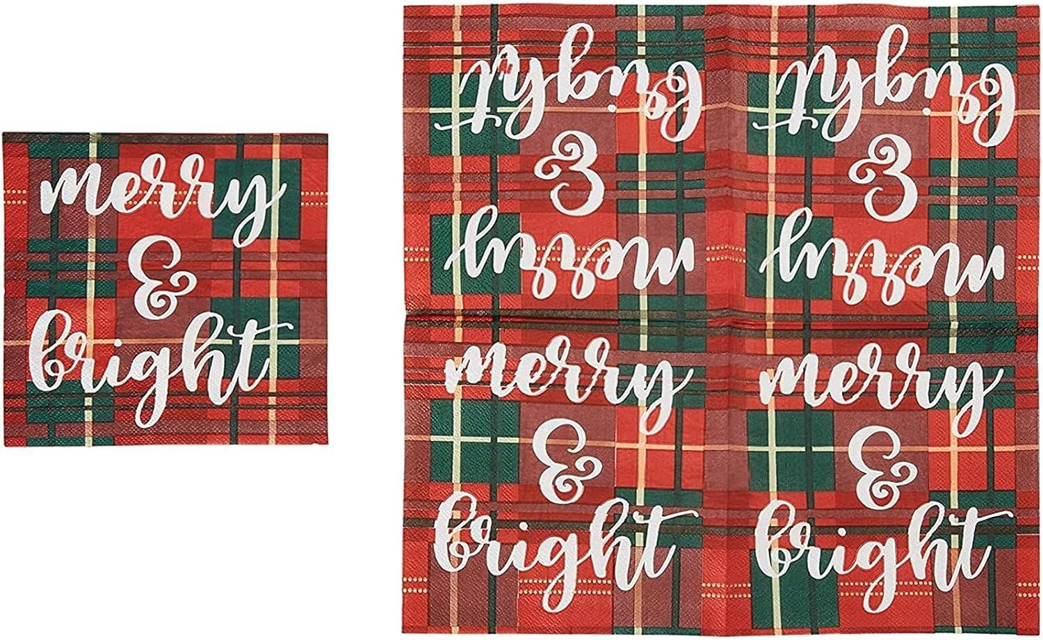 Juvale 144 Piece Christmas Dinnerware with Plaid Paper Plates, Napkins, Cups, Cutlery, Merry & Bright (Serves 24) - Paper Plate - Christma Napkin