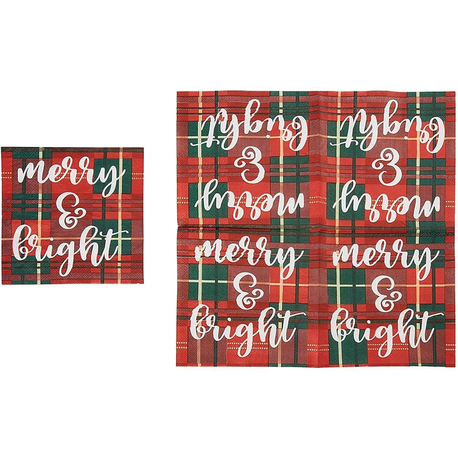 Juvale 144 Piece Christmas Dinnerware with Plaid Paper Plates, Napkins, Cups, Cutlery, Merry & Bright (Serves 24) - Paper Plate - Christma Napkin