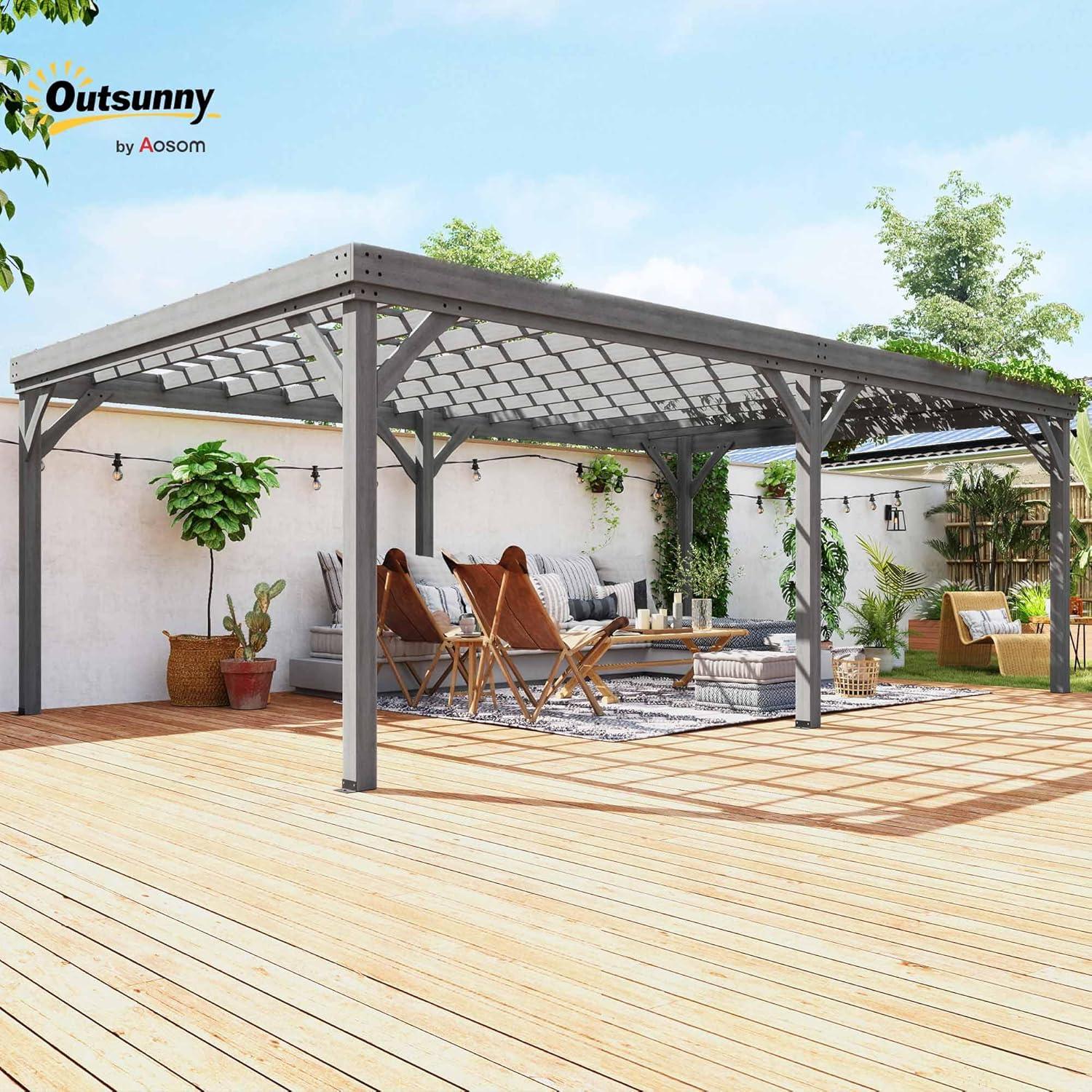 Outsunny 12' x 20' Wooden Pergola Grape Trellis, Outdoor Gazebo for Garden, Patio, Backyard, Deck, Gray