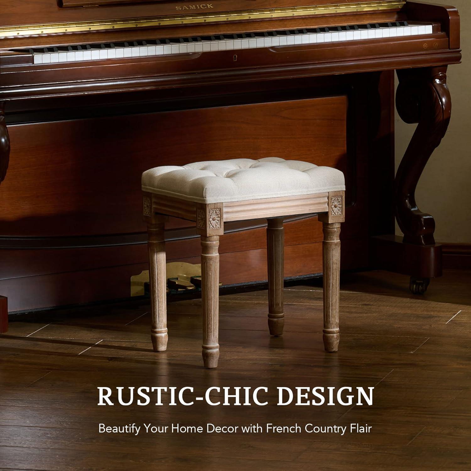 VONLUCE Ottoman Stool, 18.5 in High, Beige, with Padded Seat, Wood Frame, Button Tufted, for Dining, Living Room, Bedroom, Piano, Dressing, Vanity, Foot Rest