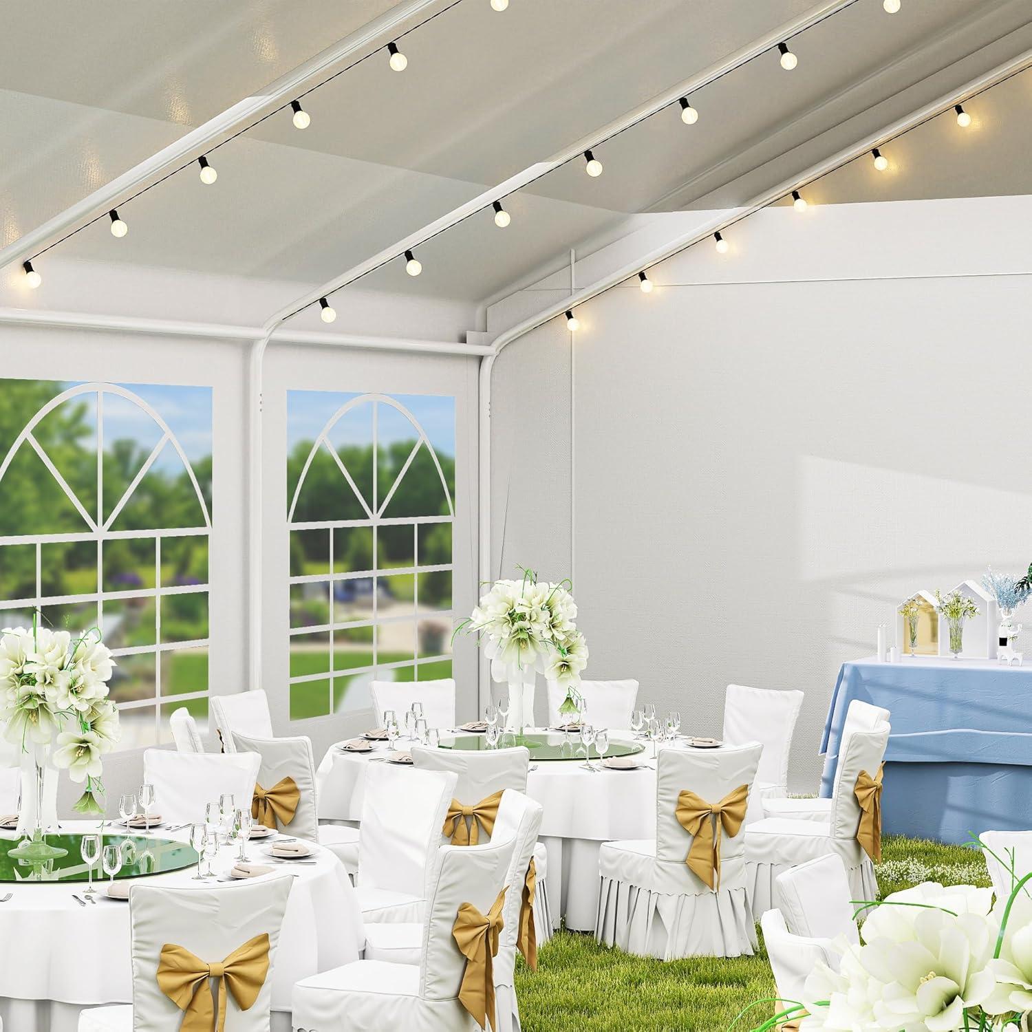 Dextrus 16x32FT Party Tent Heavy Duty PVC Wedding Event Shelters White Upgraded Galvanized Ripple Canopy with Large Roof Removable Sidewalls & 3 Storage Bags 600D Oxford Commercial