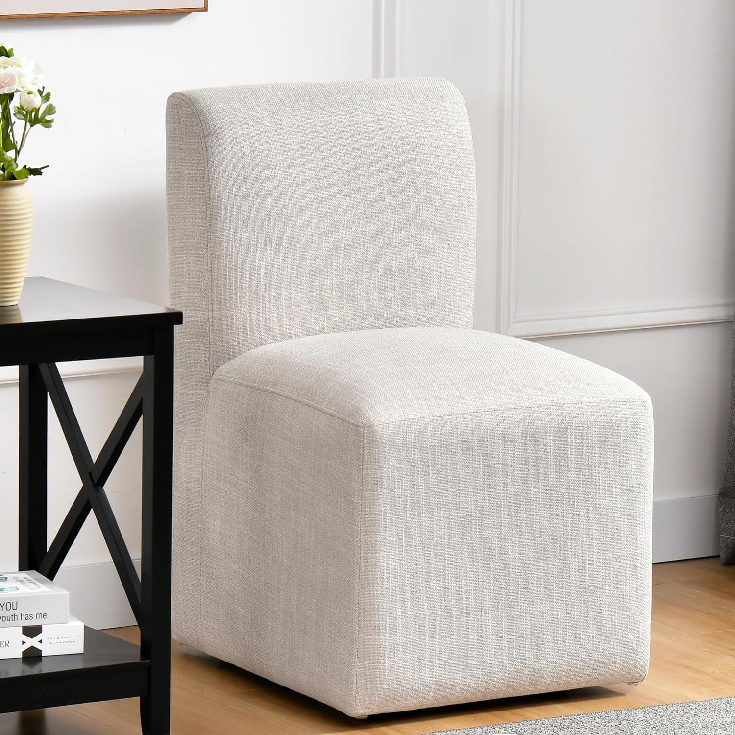 Gray Linen Upholstered Dining Chair with Swivel Seat