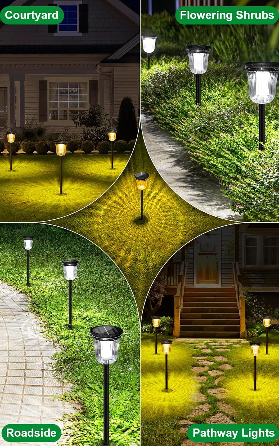 Modern Black Solar Pathway Lights with Warm and Cool White LEDs, 4-Pack