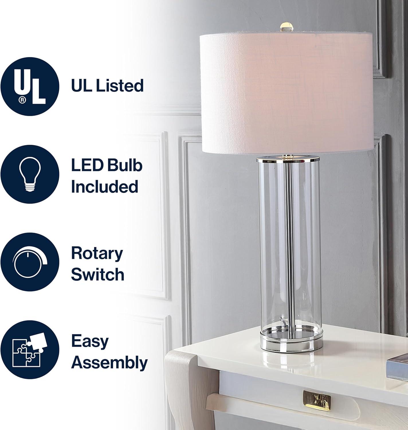 JONATHAN Y JYL2004A Harper 29" Glass LED Table Lamp, Modern, Contemporary, Minimalist for living room, dinning room, bedroom, office Bulb Included, Clear/Chrome