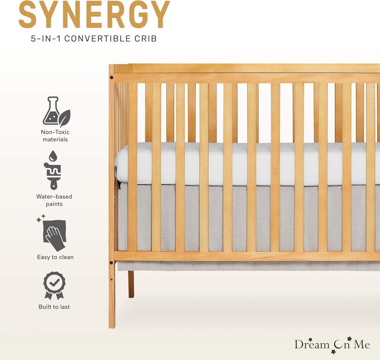 Dream On Me Greenguard Gold & JPMA Certified Synergy 5 in 1 Convertible Crib, Natural