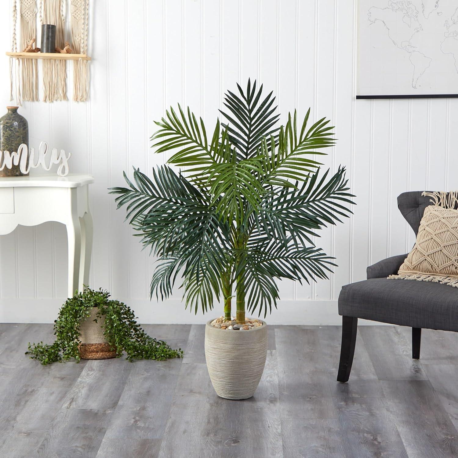 Nearly Natural 4.5’ Golden Cane Palm Artificial Tree in Oval Planter