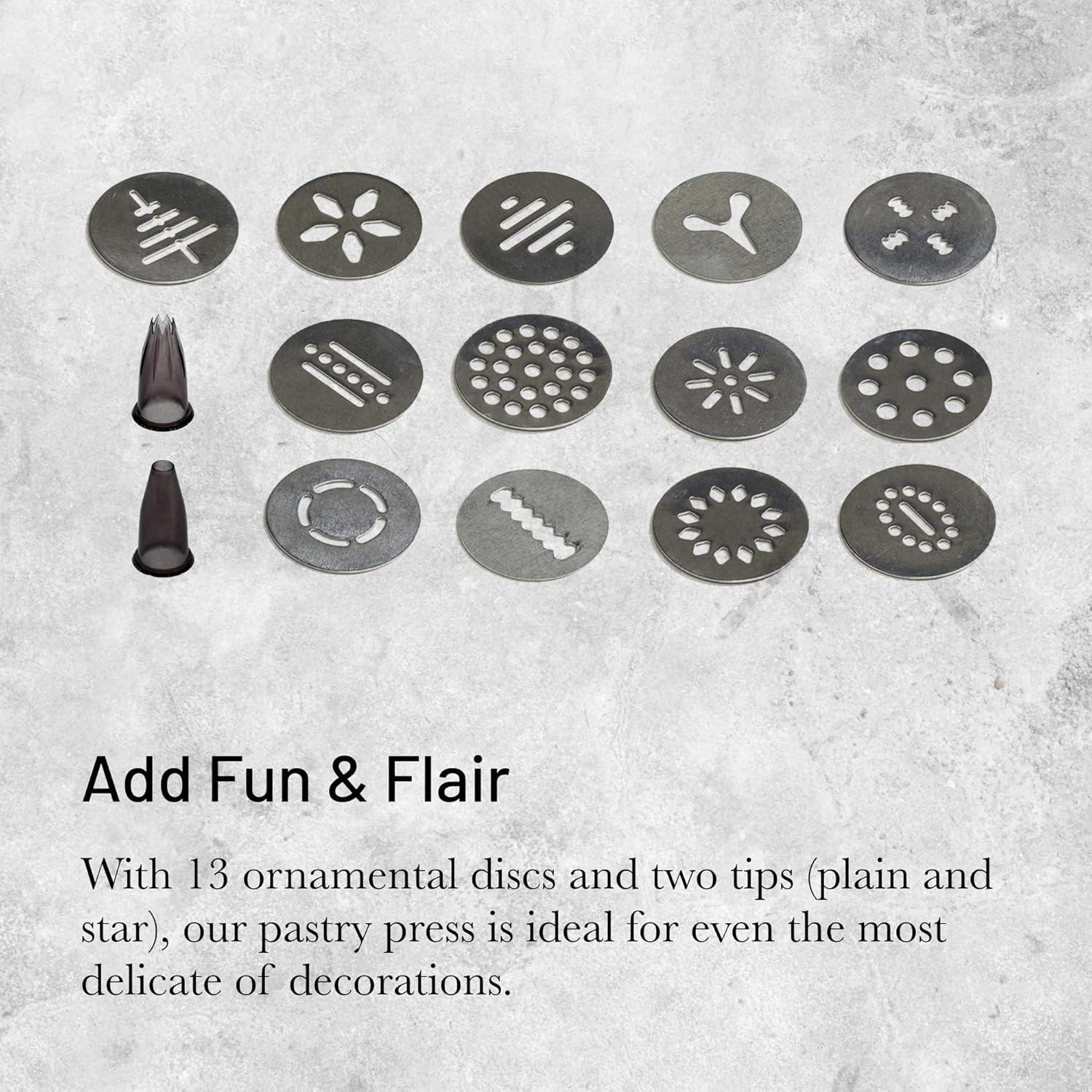 Ergonomic Stainless Steel Pastry Press with 13 Discs