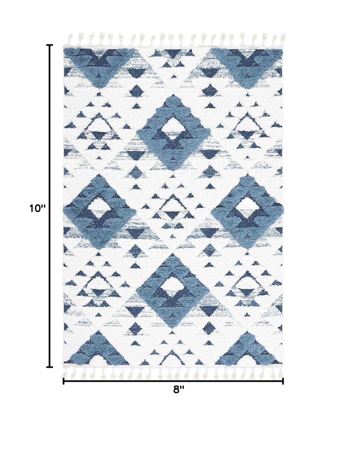 Moroccan Tassel Shag MTS688 Power Loomed Indoor Area Rug - Blue/Ivory - 8'x10' - Safavieh