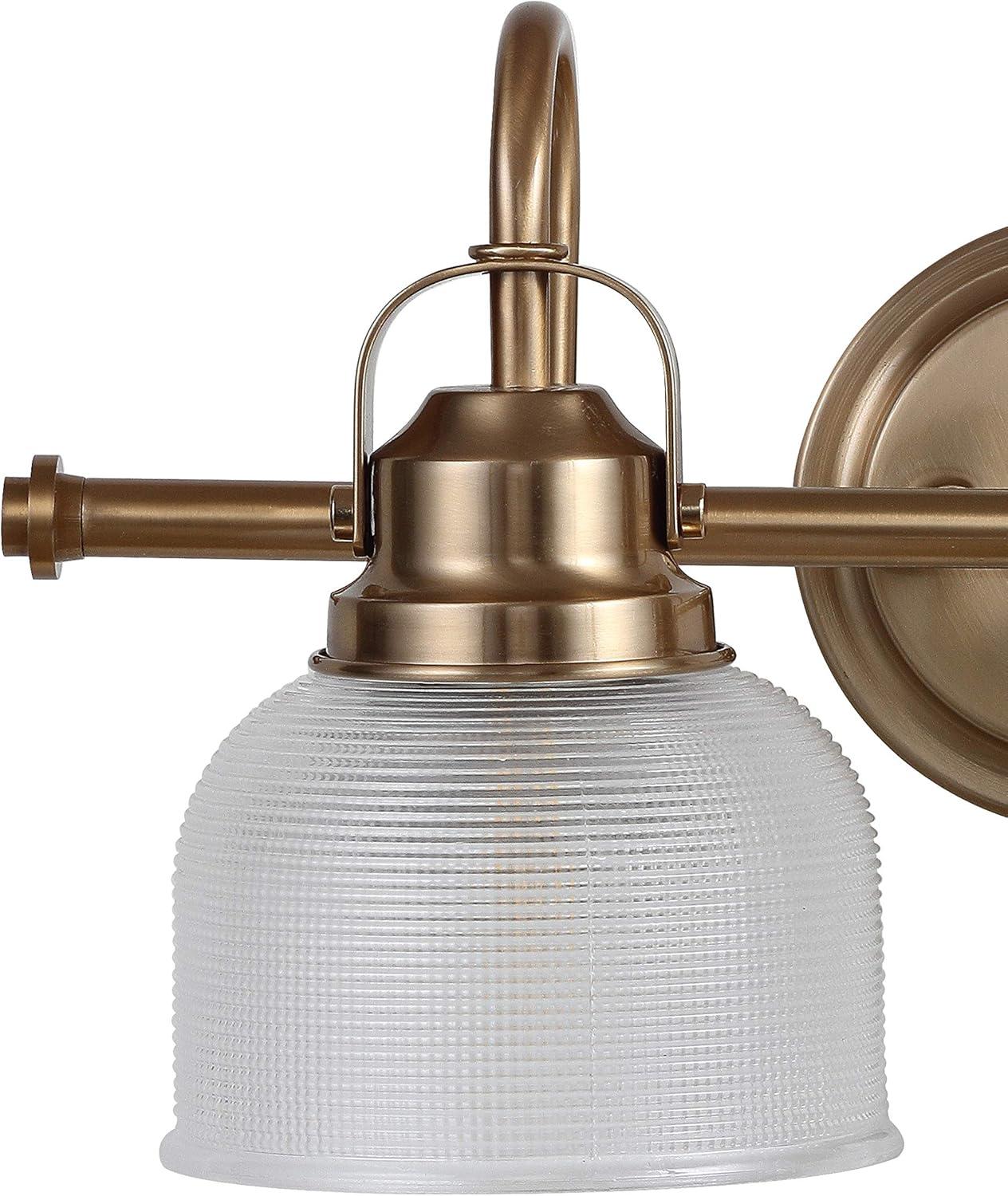 Elegant Brass Gold 17.25" LED Vanity Light with Textured Glass Shades