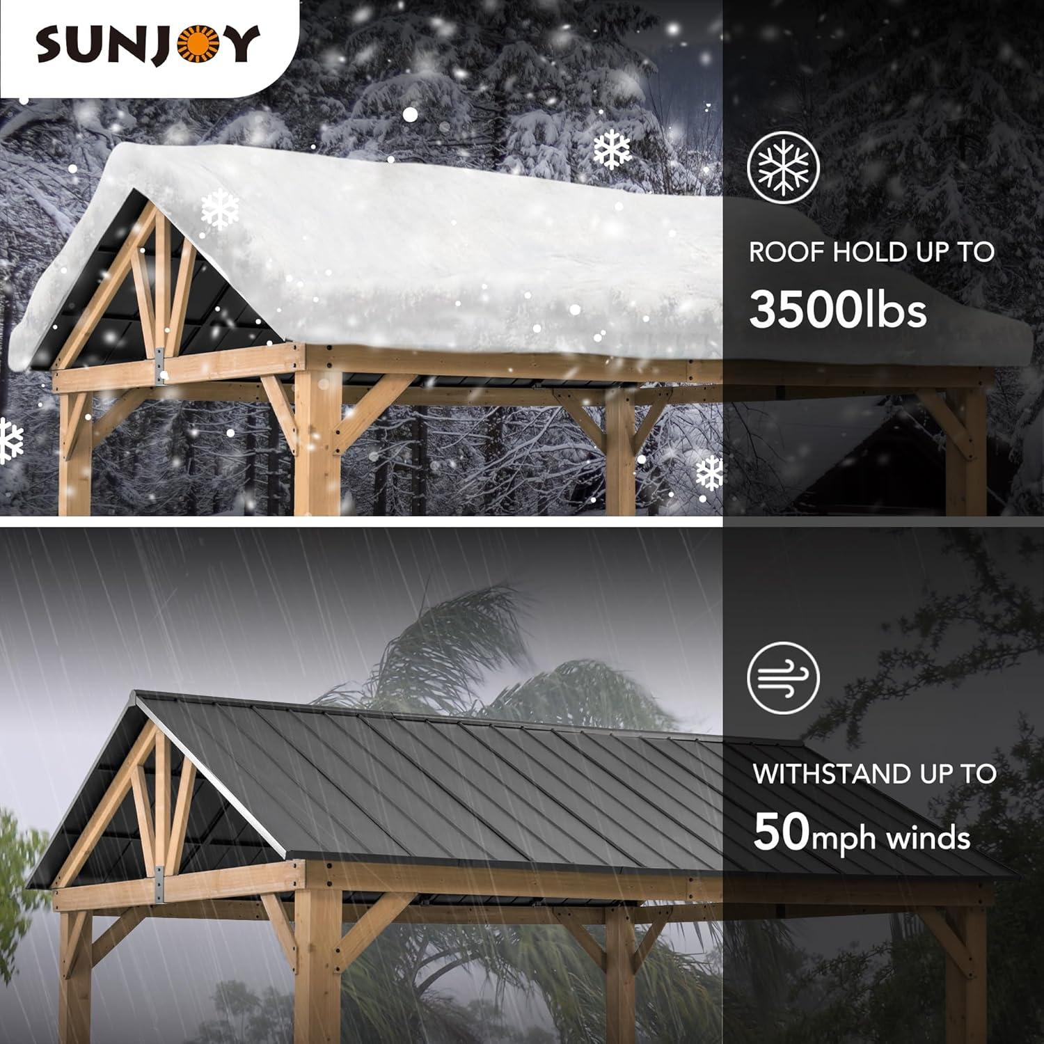 Sunjoy 13 x 15 ft Cedar and Black Steel Gable Roof Gazebo