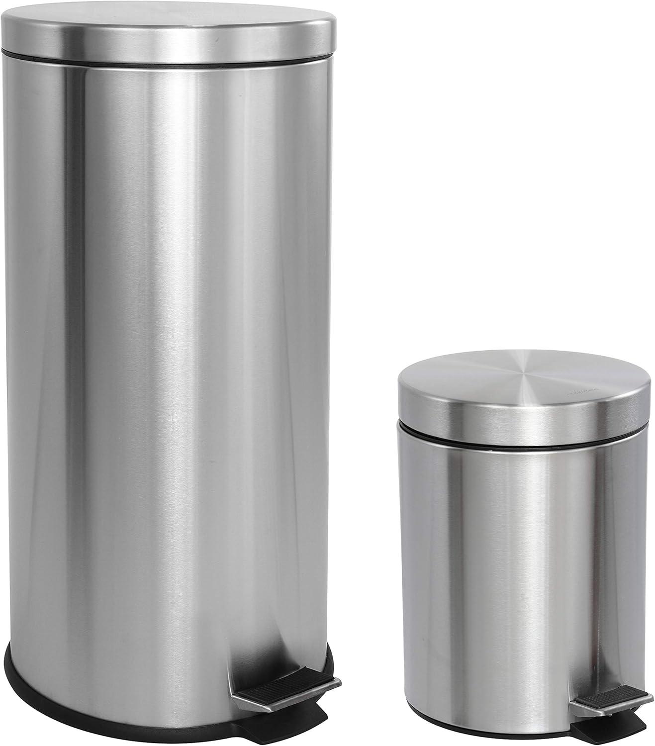 happimess Oscar 8-Gallon Step-Open Trash Can with FREE Mini Trash Can, Stainless Steel