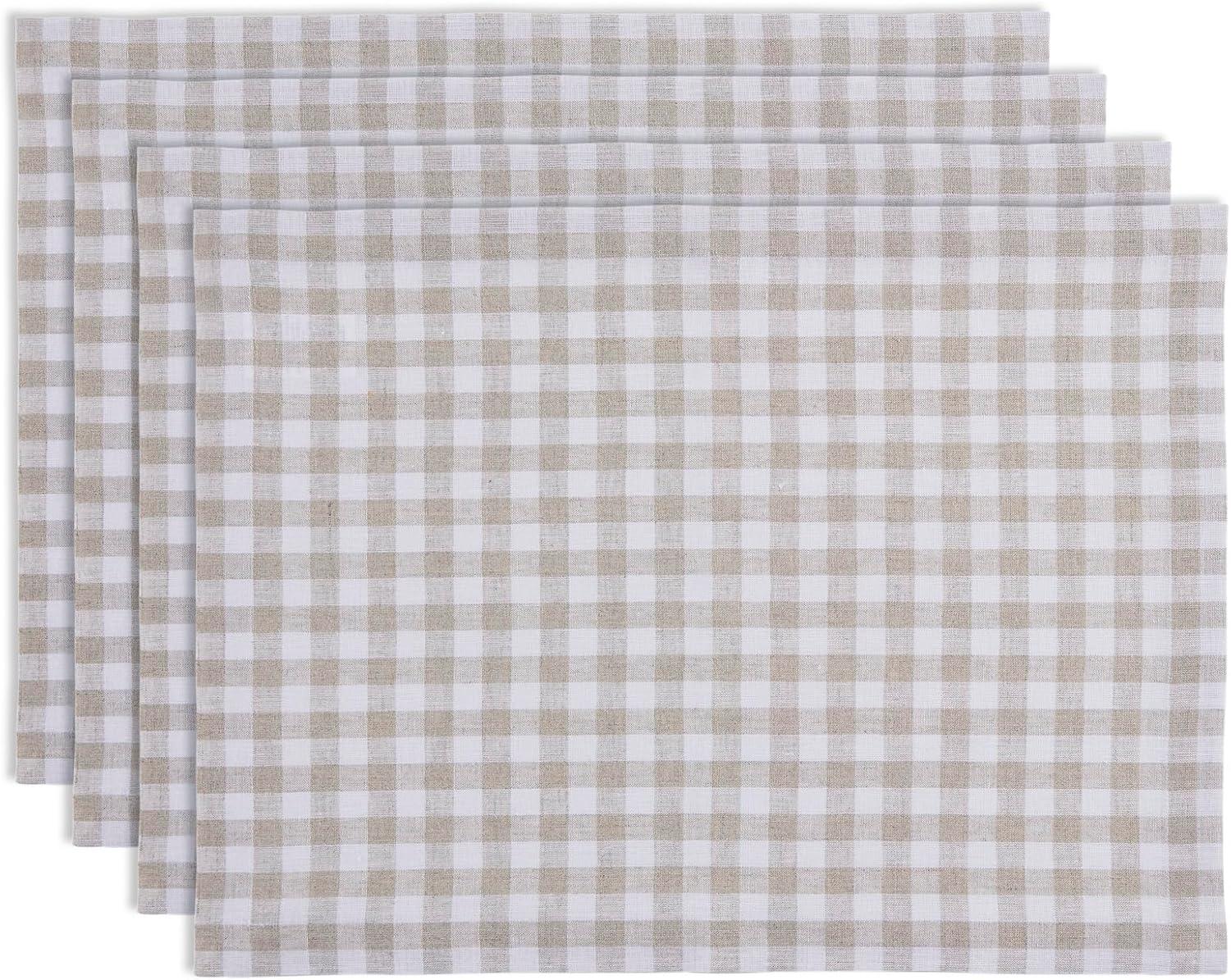 Solino Home Gingham Checks - 100% Pure Linen Placemats (Set of 4)
