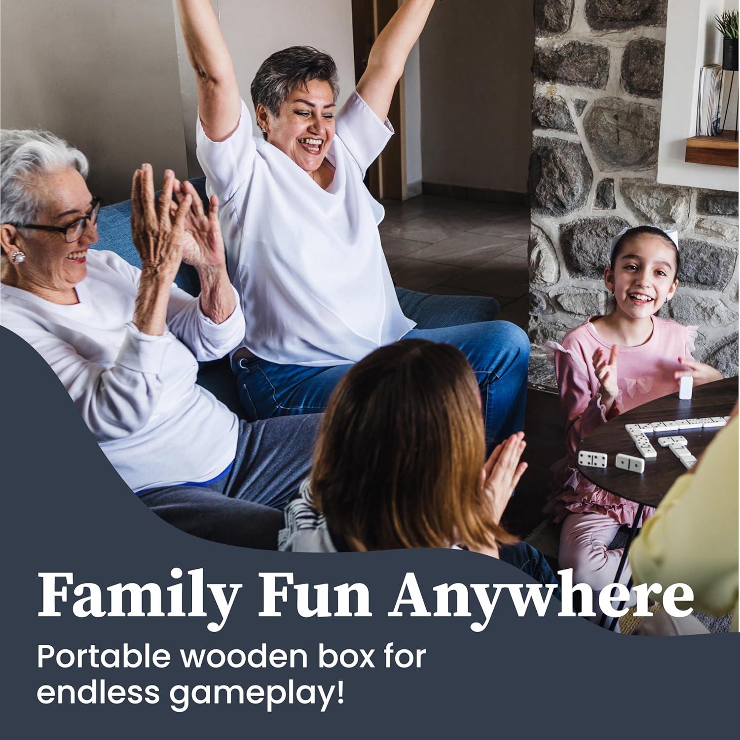 Leyeet Premium Classic Domino Set - Jumbo - Double Six - 28 Thick Pieces in Durable Wooden Vegan Leather Box for Boys, Girls, Adults, Kids Party Favors and Game Night Use - Up to 2-4 Players