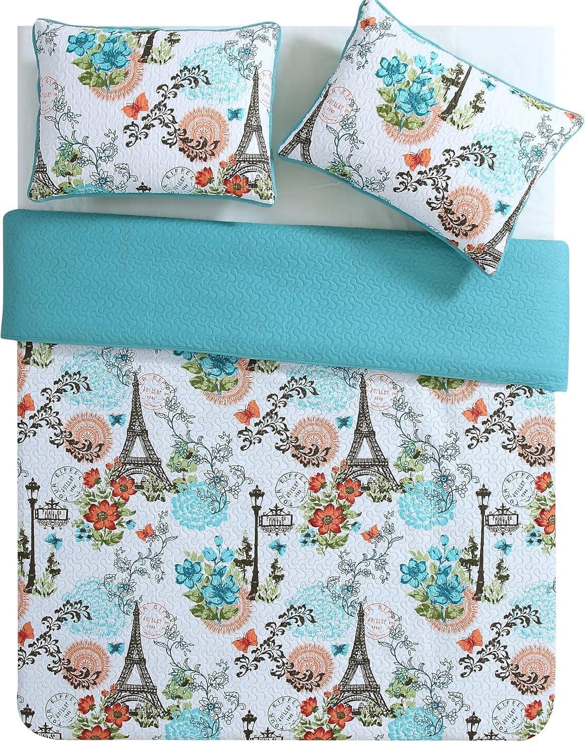 Eiffel Traditional Microfiber / Polyester Standard Floral Quilt Set