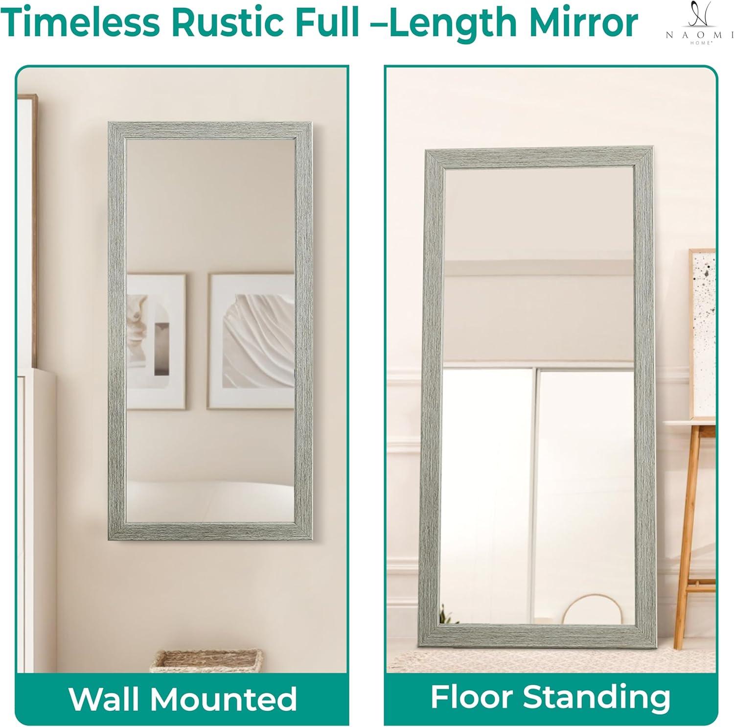 Rustic Green-Gray Full Length Wood Floor Mirror