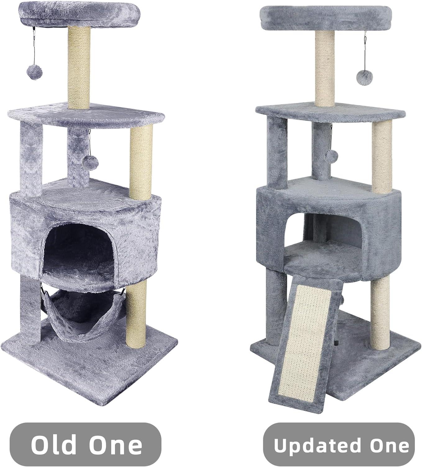 45" Gray Cat Tree Tower with Condo and Scratching Post