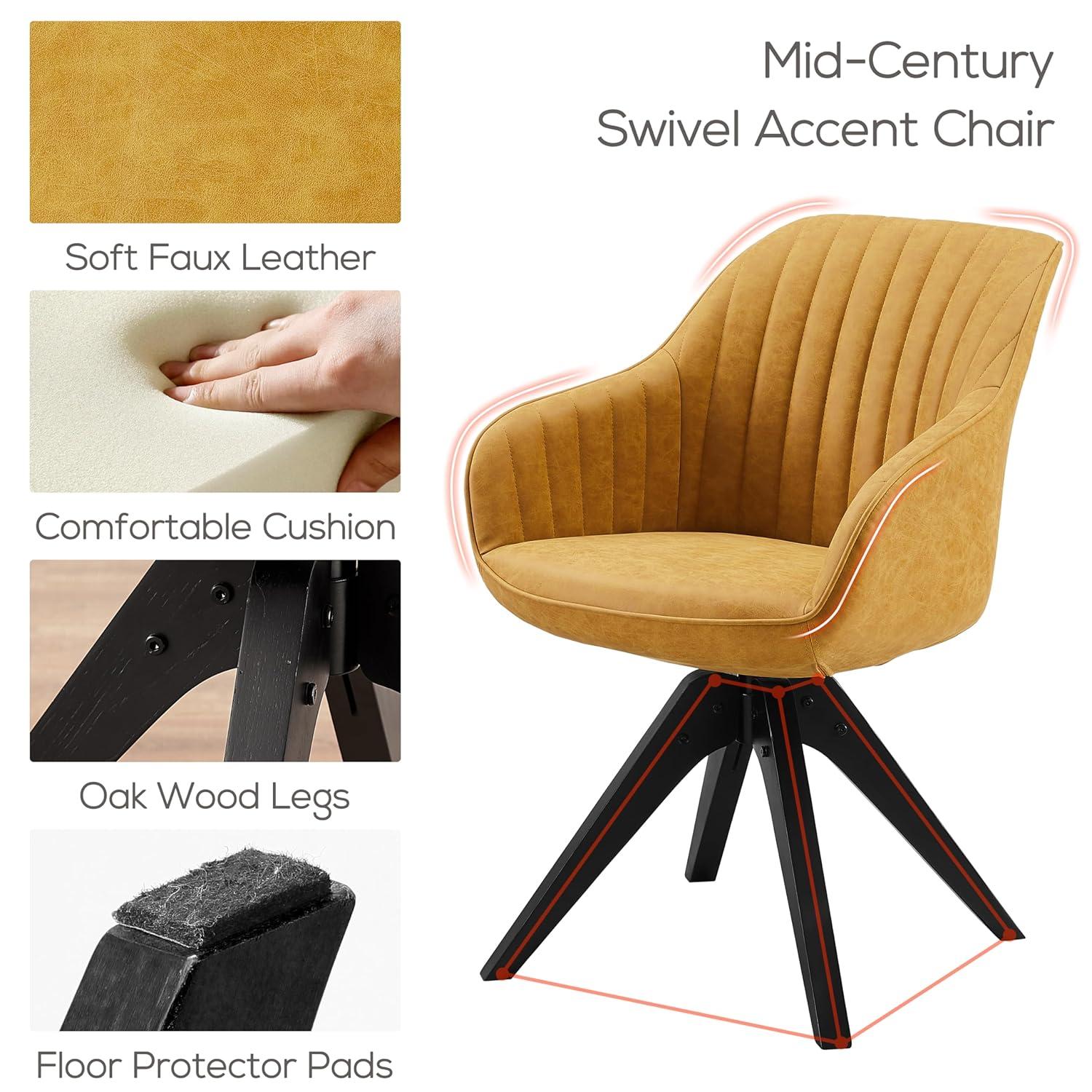 Art Leon Modern Swivel Fabric Accent Desk Chair with Beech Wood Legs, Yellow