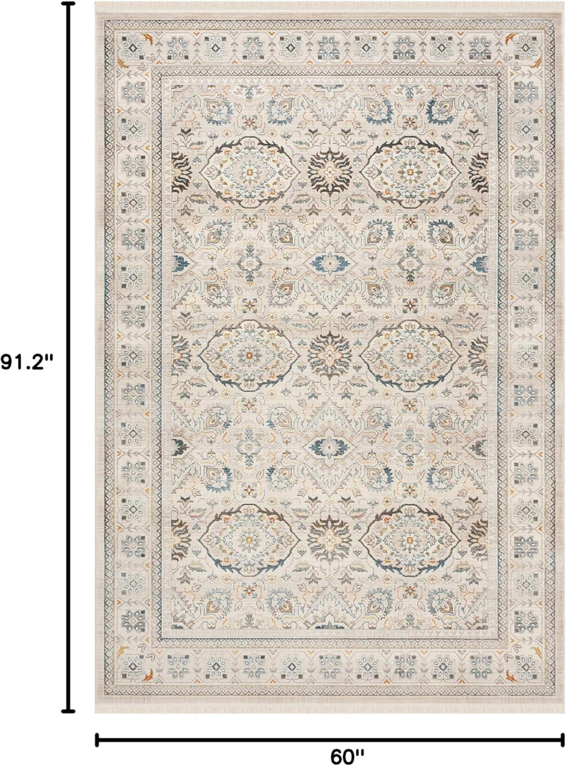 SAFAVIEH Vintage Persian Acacia Floral Bordered Polyester Rug, Ivory/Light Grey, 5' x 7'6"