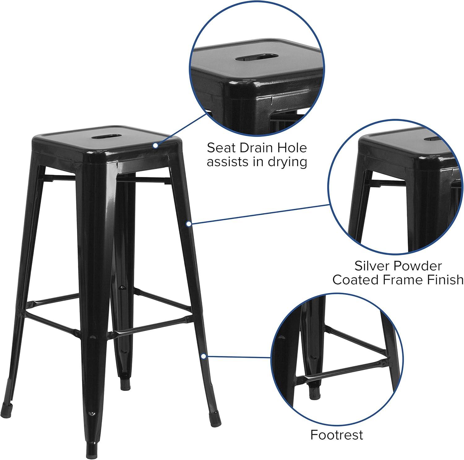 Flash Furniture Commercial Grade 30" High Backless Metal Indoor-Outdoor Barstool with Square Seat