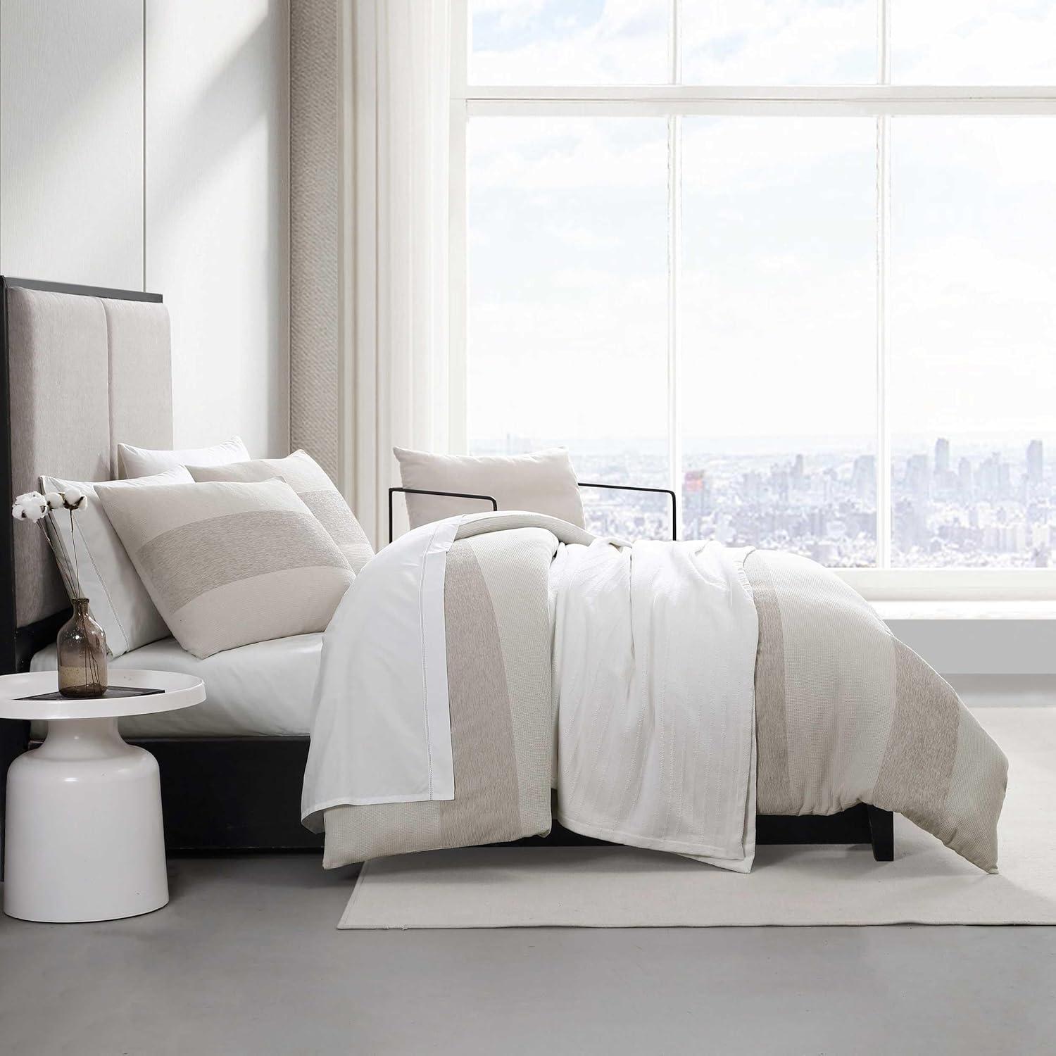 Vera Wang Vera Wang Chenille Waffle Stripe Beige Duvet Cover Set
