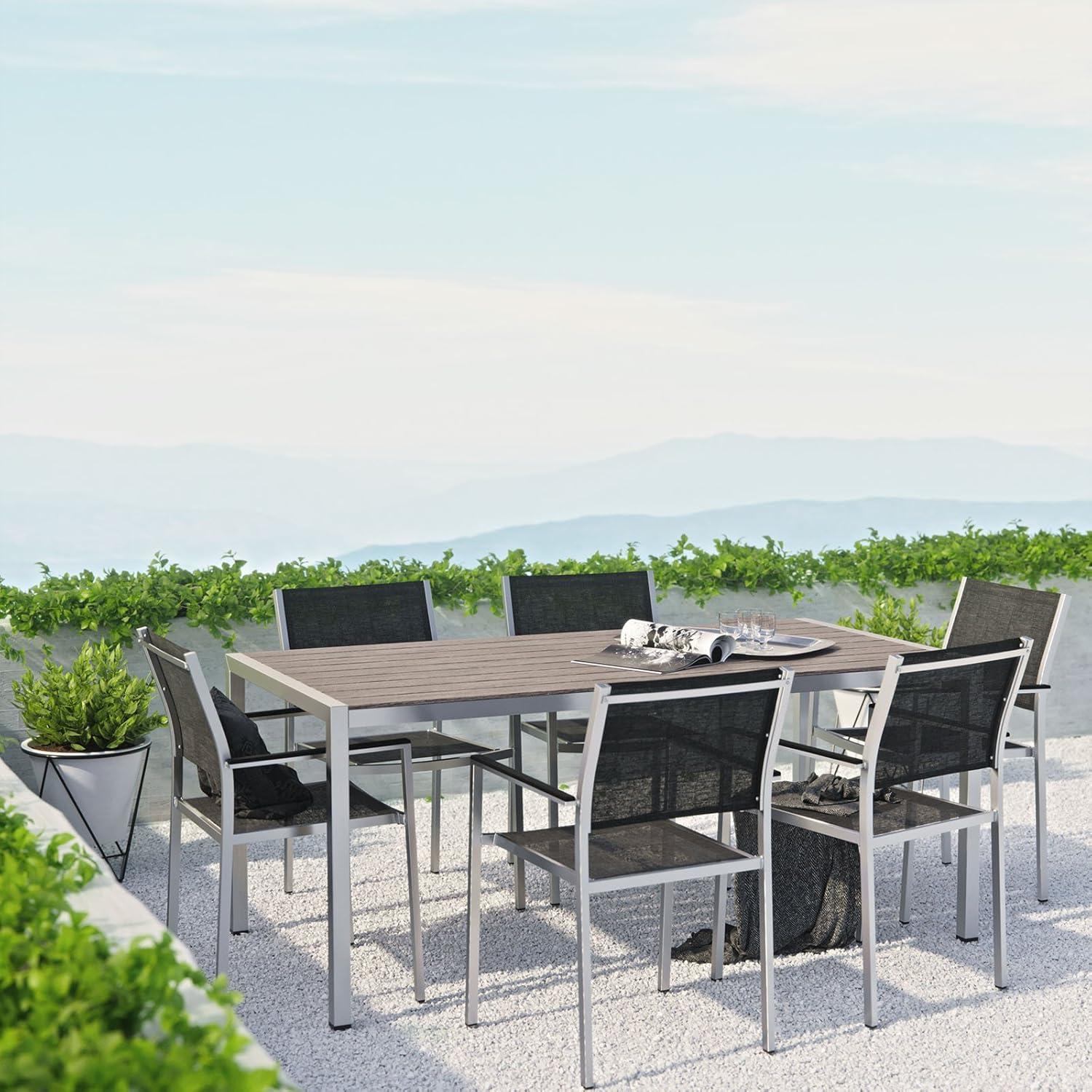 Shore 7-Piece Silver and Black Aluminum Outdoor Dining Set