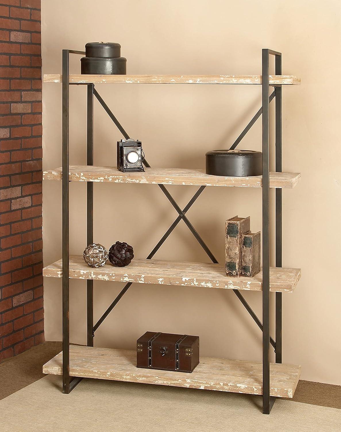 Rustic Industrial 67" Tall Brown Fir Wood 4-Tier Shelving Unit