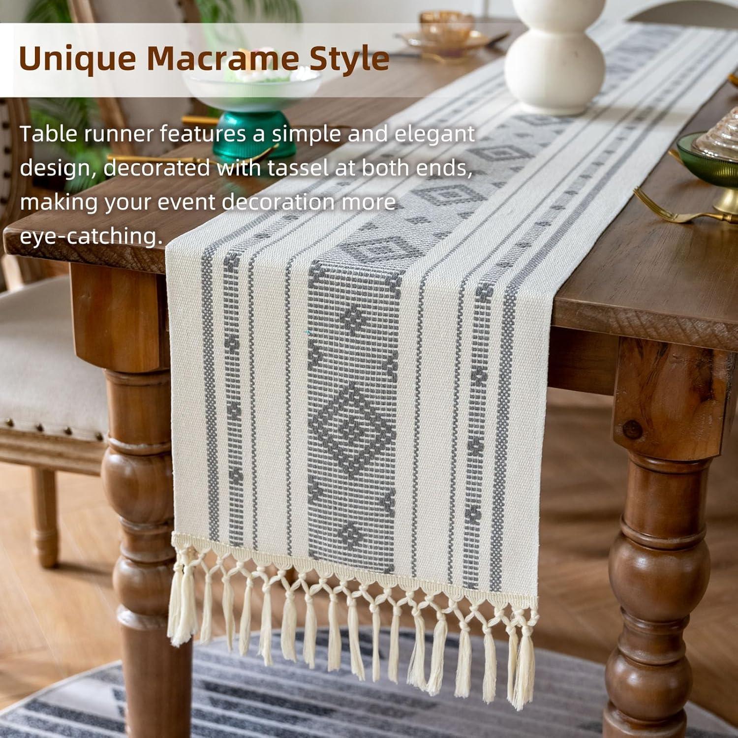 Boho Cotton Woven Table Runner With Tassels