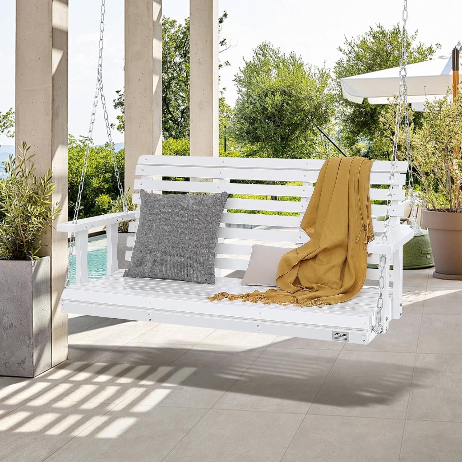 White Fir Wood Heavy Duty Porch Swing with Steel Chains