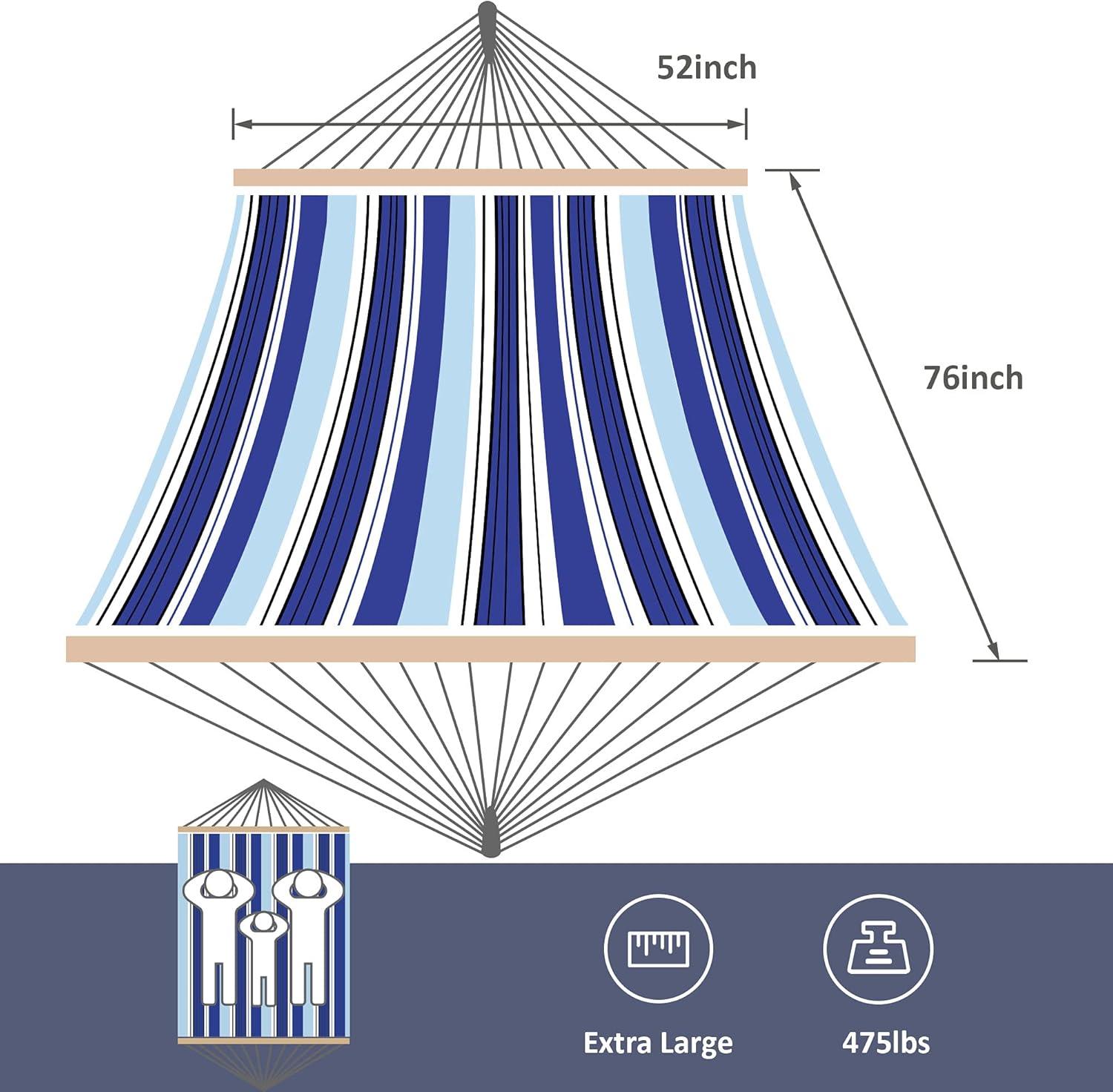 Sunnydaze Quilted Double Fabric 2-Person Hammock with Curved Arc Wood Stand - 400 lb Weight Capacity/13' Stand - Catalina Beach
