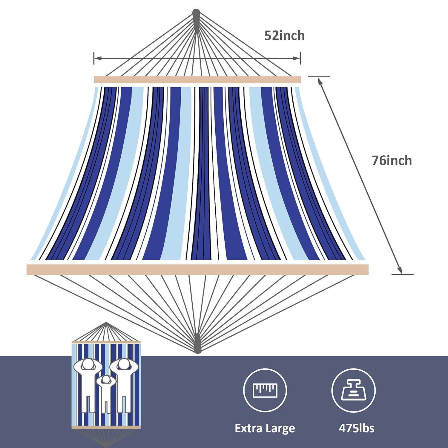 Sunnydaze Quilted Double Fabric 2-Person Hammock with Curved Arc Wood Stand - 400 lb Weight Capacity/13' Stand - Catalina Beach