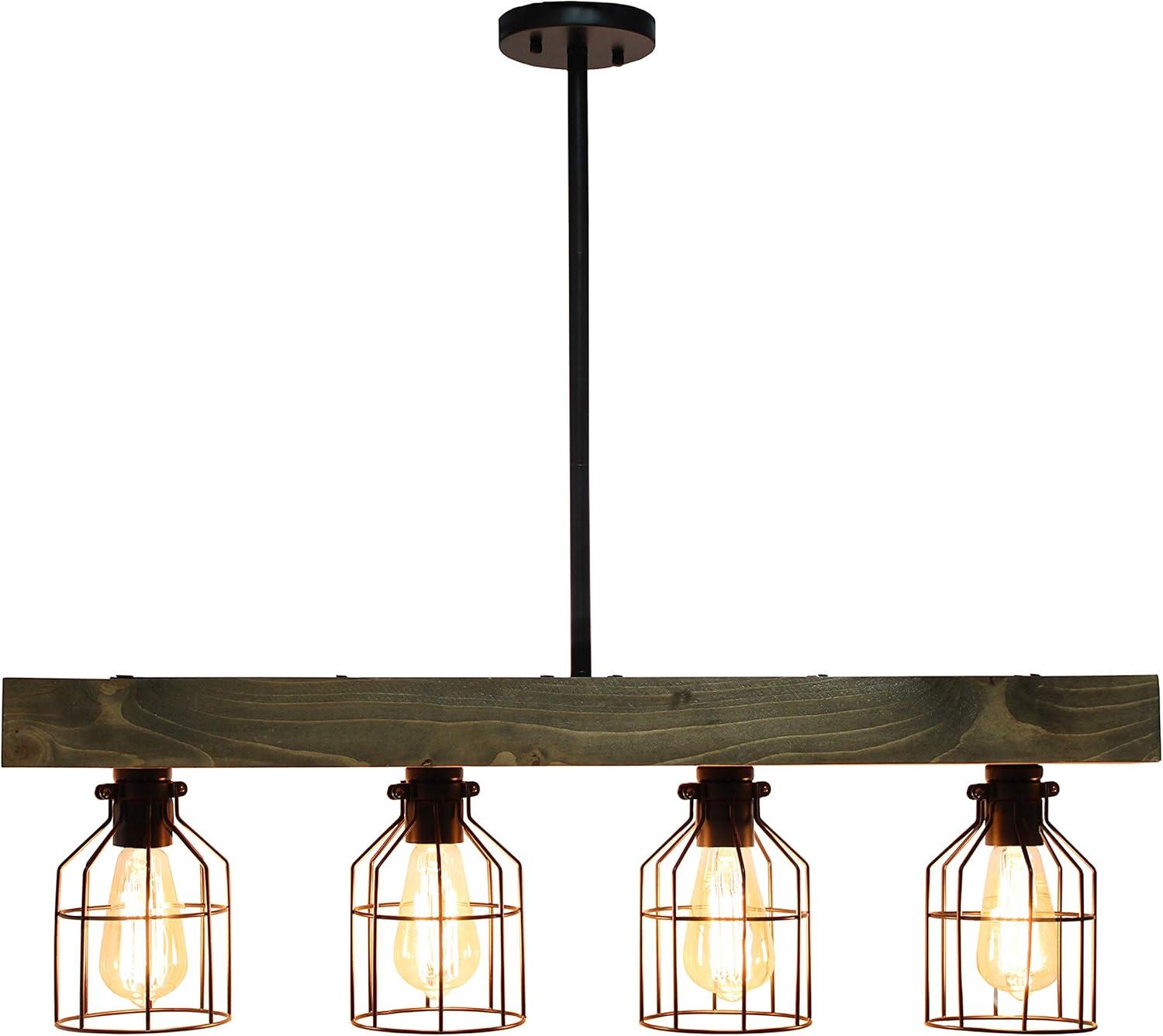 Elegant Designs 47.5" Farmhouse Rustic Cage Ceiling Pendant, Restored Wood, Black/Brown