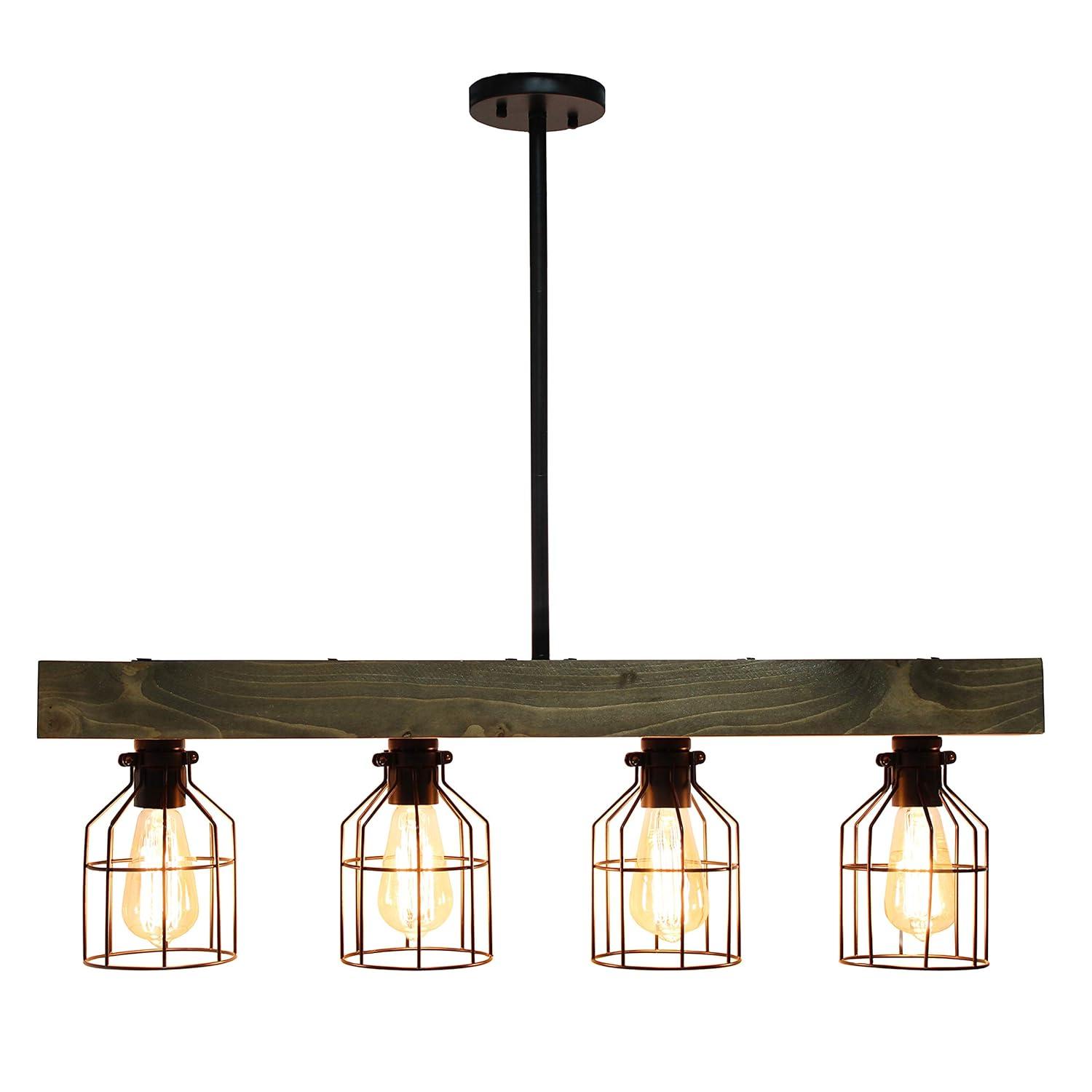 Elegant Designs 47.5" Farmhouse Rustic Cage Ceiling Pendant, Restored Wood, Black/Brown